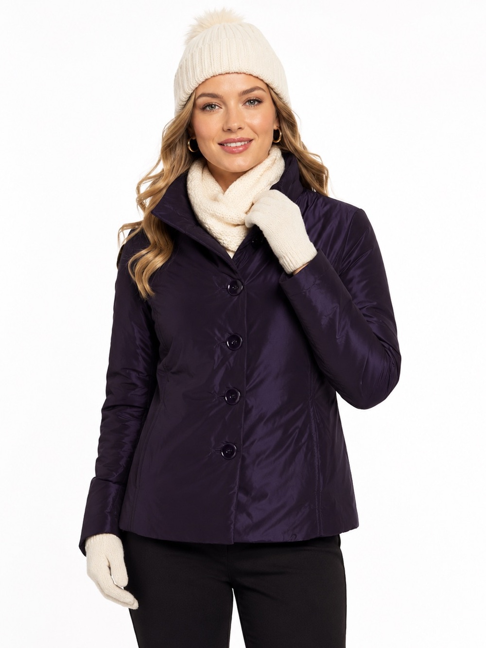 Armani Collezioni Women's Quilted Button-Front Jacket in Dark Purple